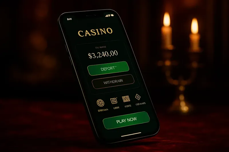 Modern smartphone showing dark premium casino app with green accents