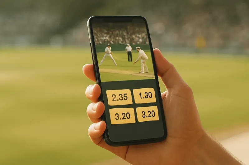 Hand holding smartphone showing live cricket match and real-time odds